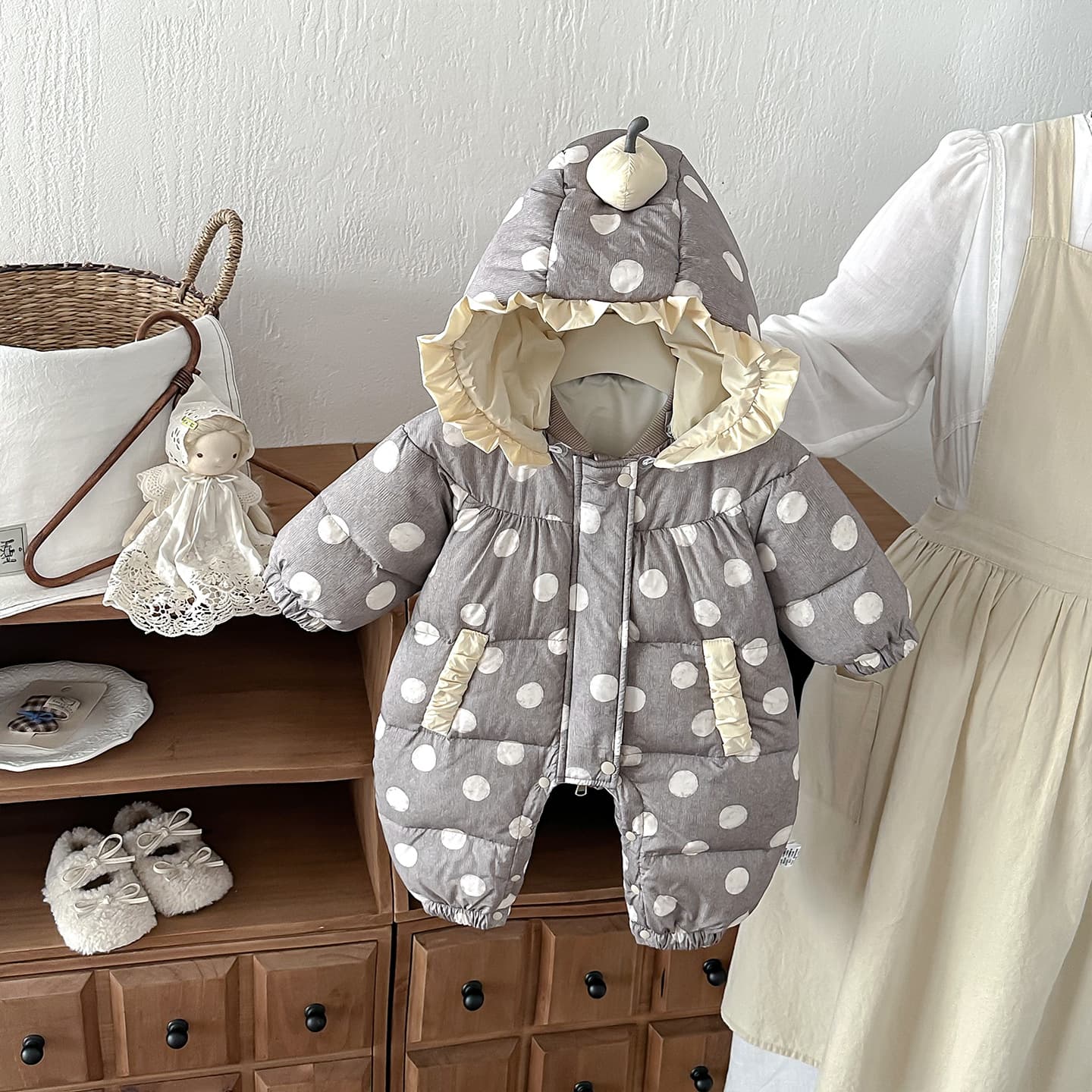 Winter Clothes For Infants And Young Children  White Duck Down Jumpsuit Polka Dot Clothes