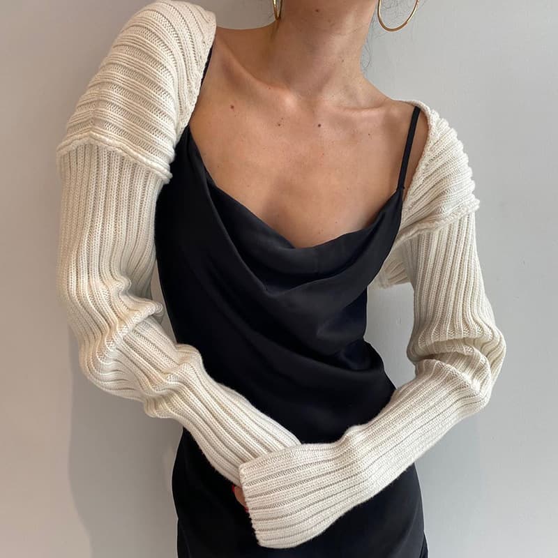 Sexy Solid-Color Ultra-Short Long-Sleeve Sweater Jacket
