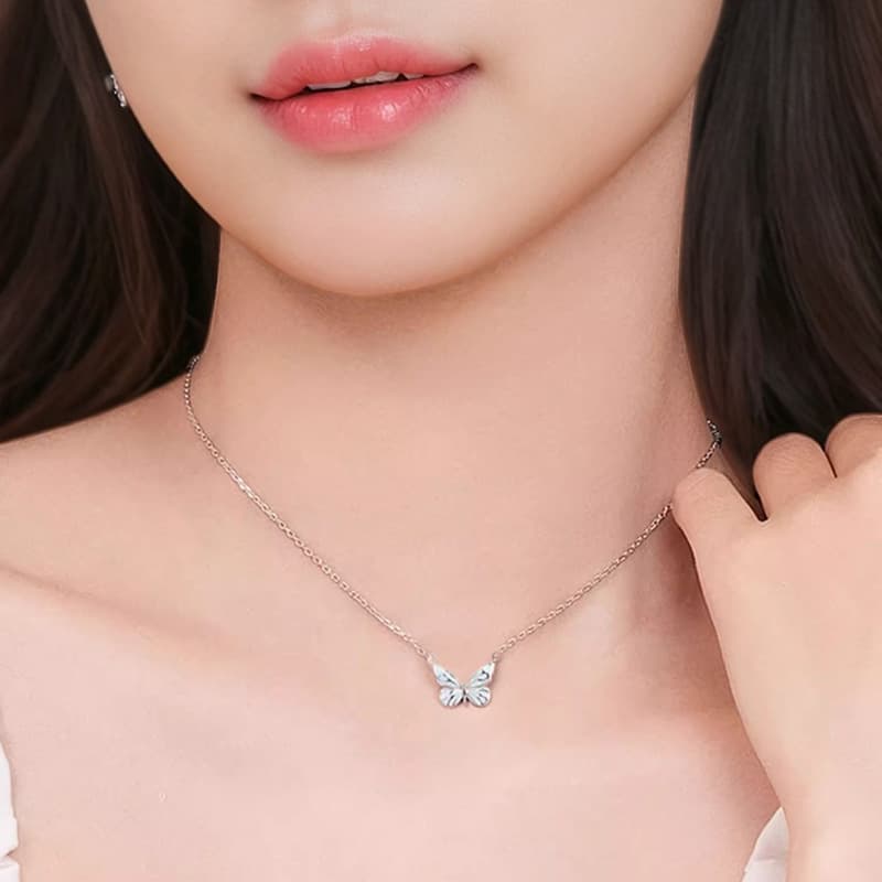 S925 Sterling Silver Butterfly Light Necklace For Women, Niche Design With Glowing Enamel