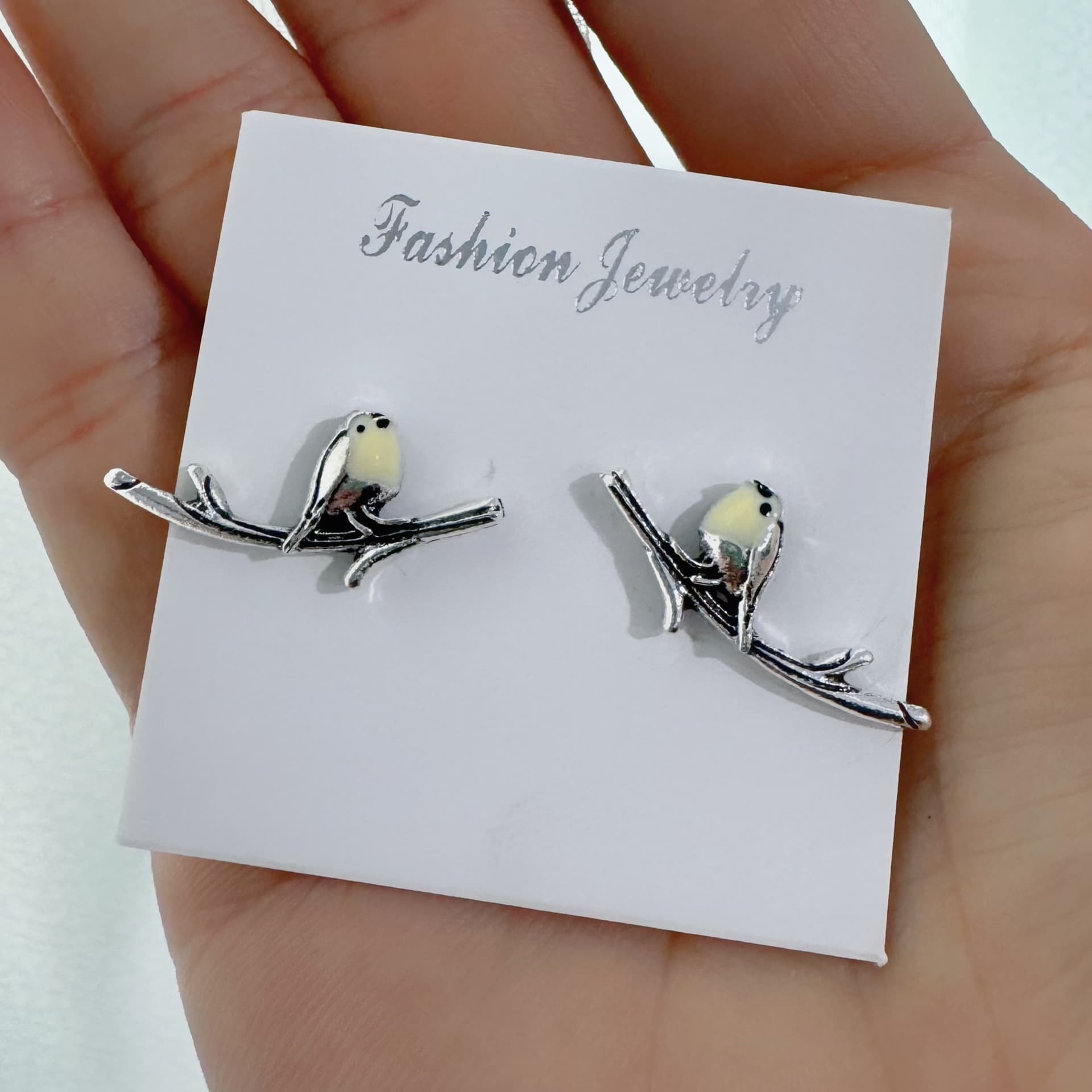 Retro Oil Dripping Bird Twig Earrings