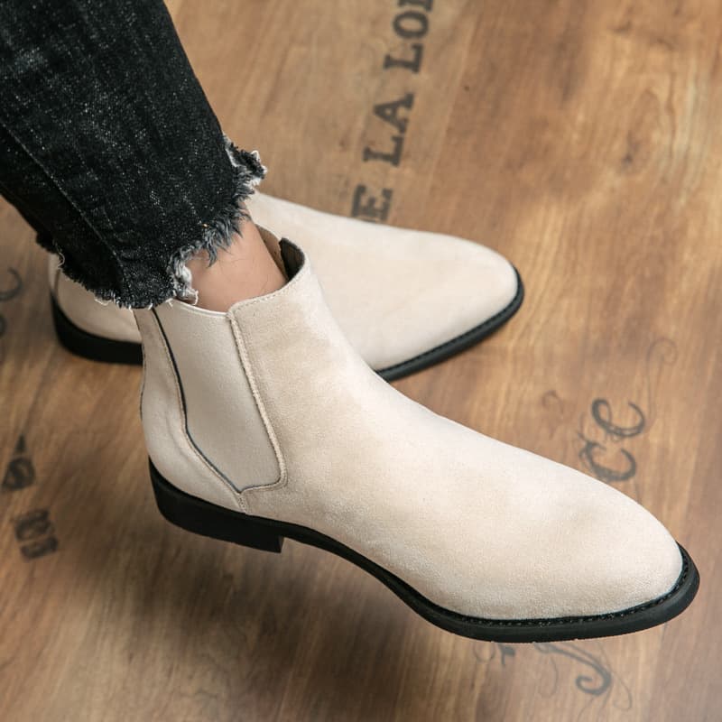 Velvet-lined British-style Pointed-toe Trendy Casual Slip-on Work Leather Boots