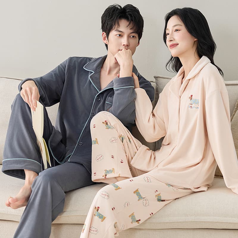 Couples Pajamas AutumnWinter Thickened Fleece-lined Coral Fleece Mens Set