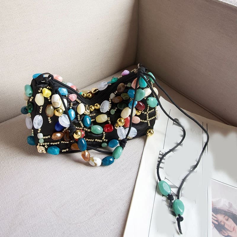 Personalized Ethnic-style Colorful Stone-beaded Decorative Shoulder Bag