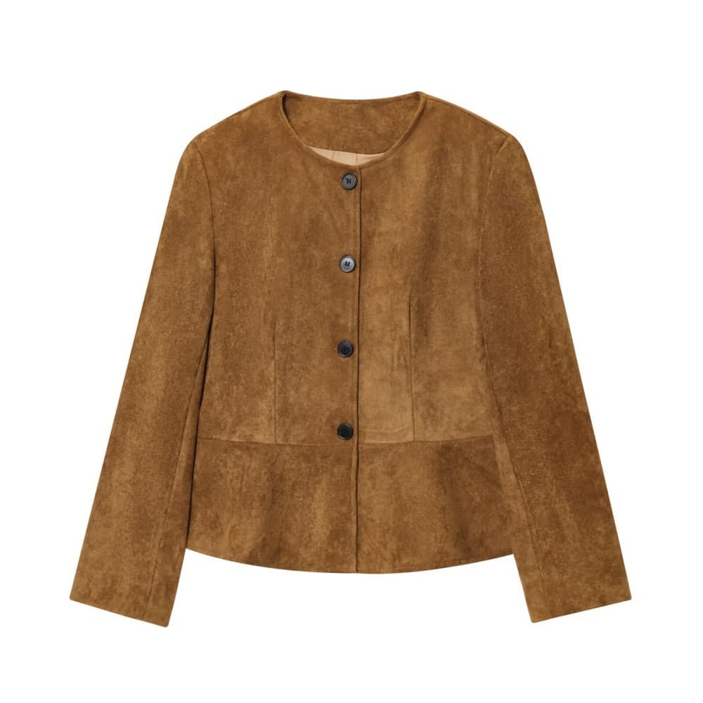 Womens Crew-Neck Long-Sleeve A-Line Hem Jacket Coat