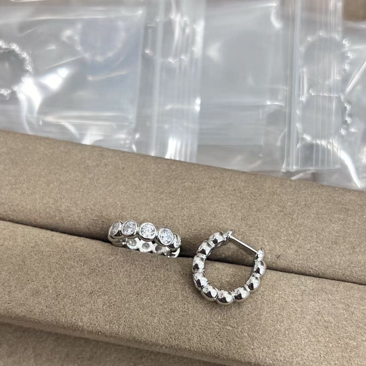 S925 Sterling Silver Personalized Minimalist Bubble Round Diamond EarringsStuds