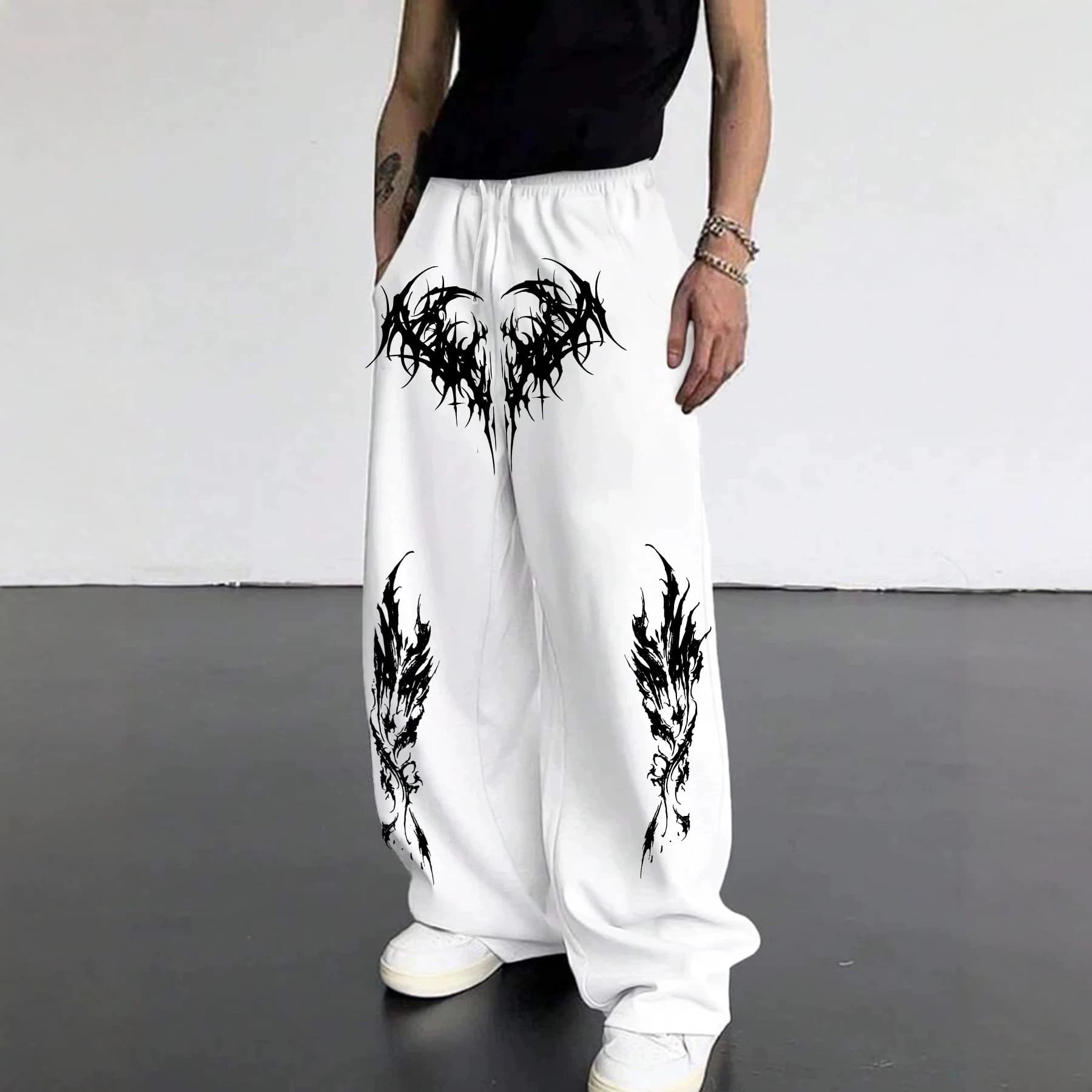 Gothic-print Loose-fit Figure-flattering Drawstring Sweatpants