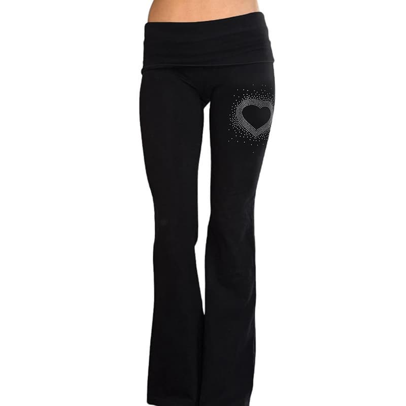 Millennium Love Rhinestone-Embellished High-Waisted Flared Casual Pants