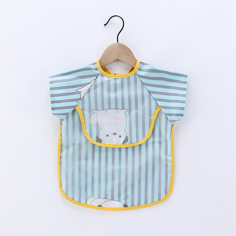 Foldable Baby Smock Bib - Waterproof Long Sleeve Feeding Apron with Pocket for Toddlers