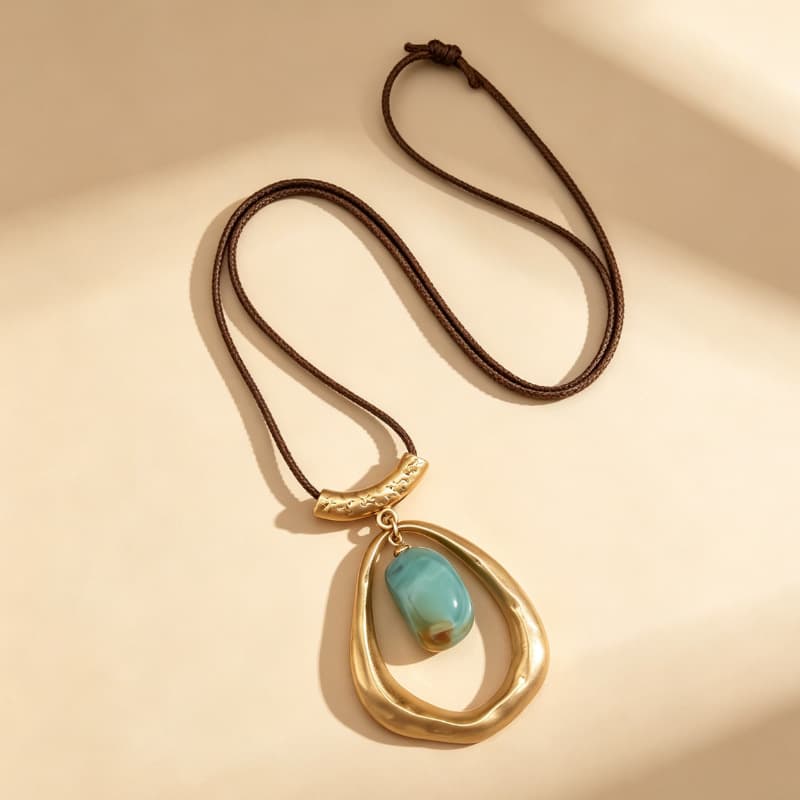Vintage Geometric Art Teardrop Resin Pendant Necklace For Women