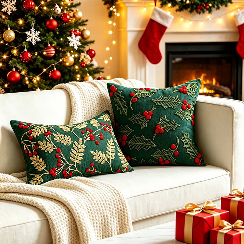 Christmas Tree Embroidered Pillowcase Holiday Decoration