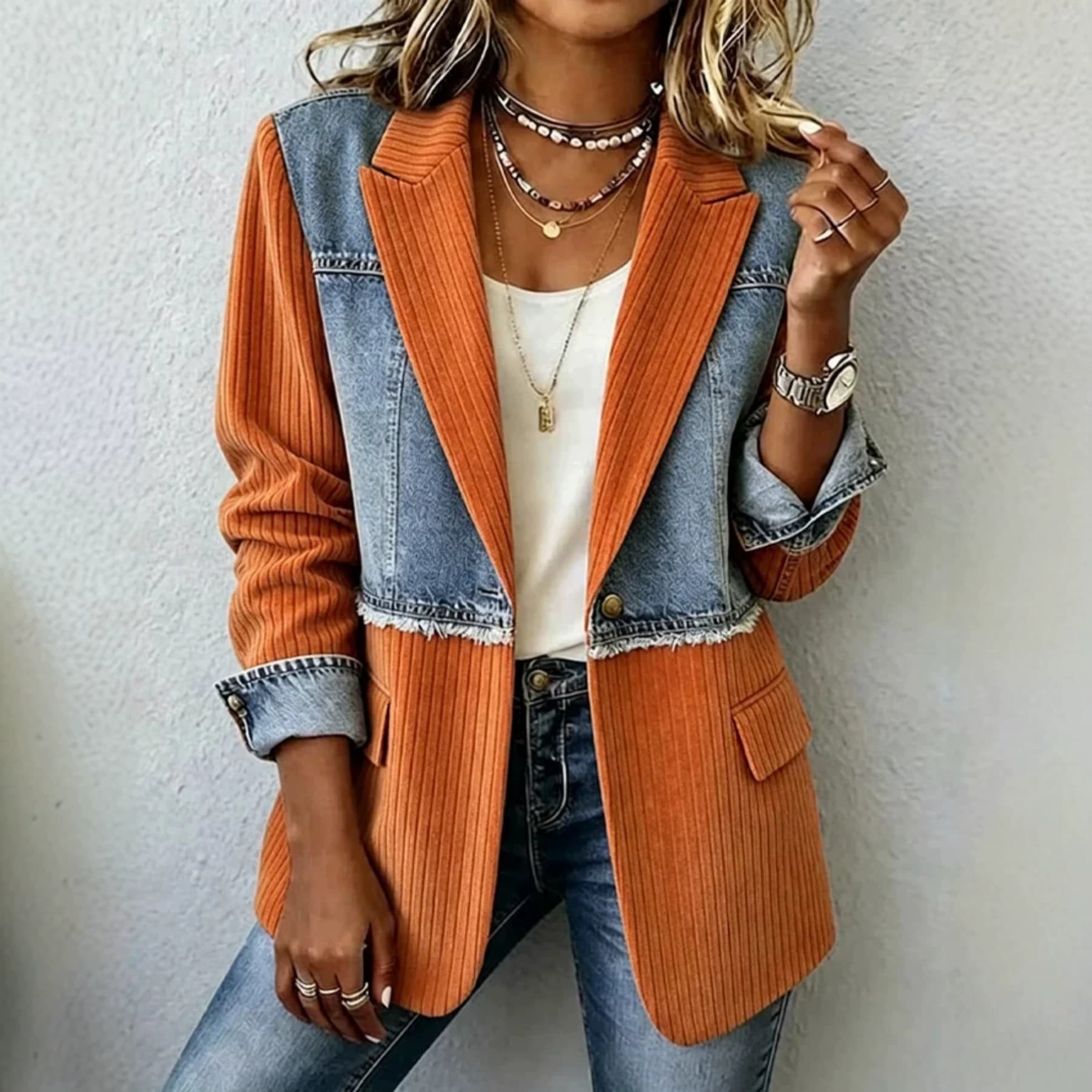 Casual Fashionable Trendy Color-block Womens Blazer
