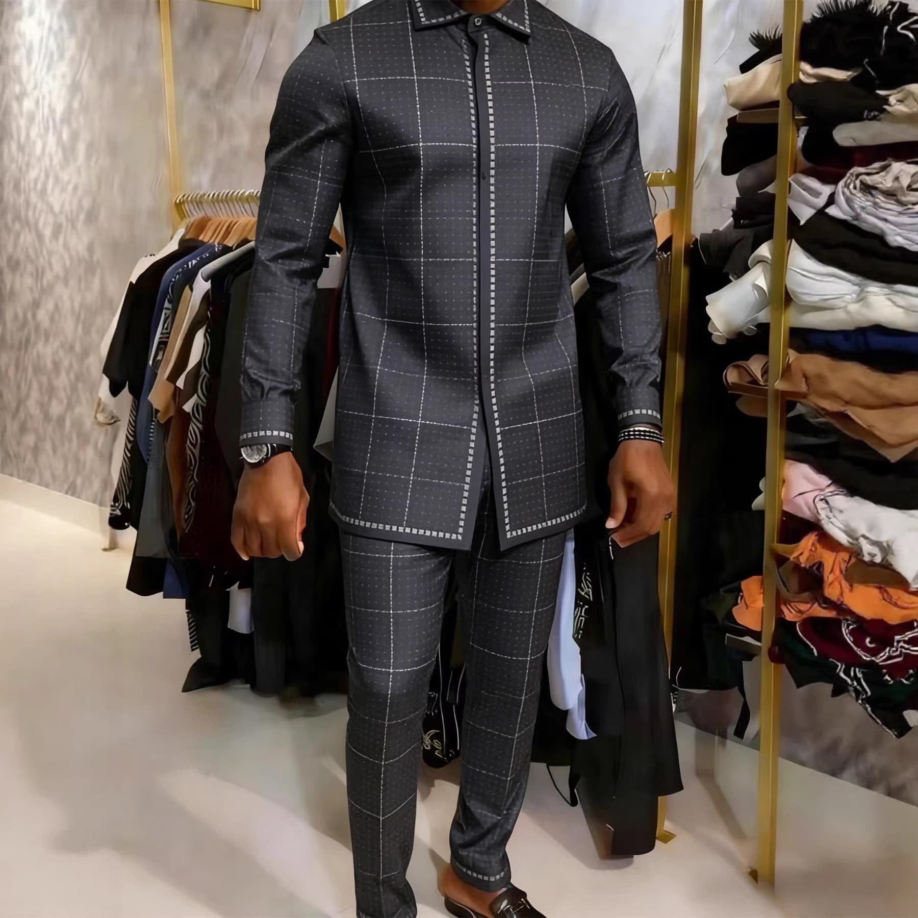 Elegant African Mens Long-sleeve Suit