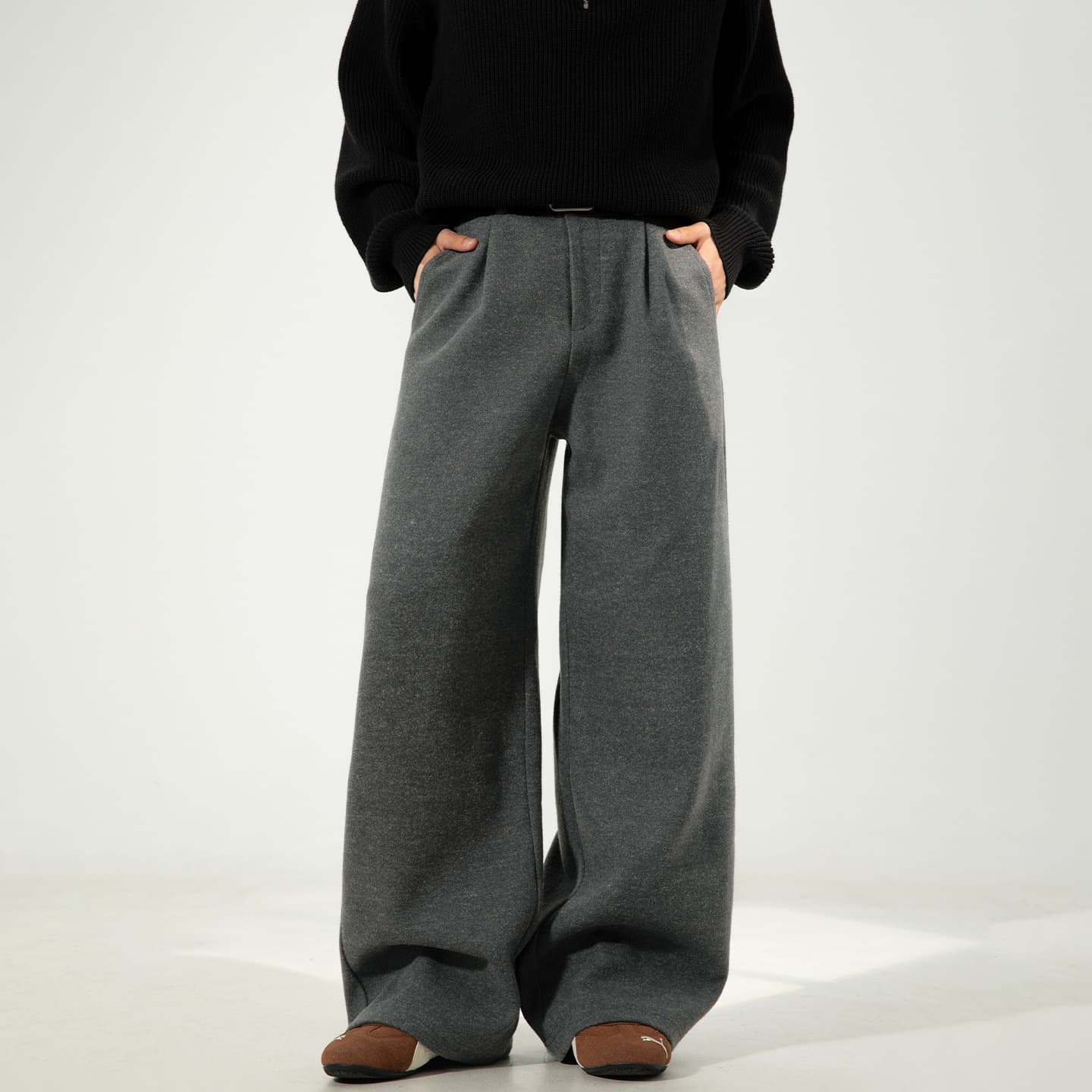 Wool Straight-leg Loose Pleated Casual Pants Thickened Long Trousers For Men
