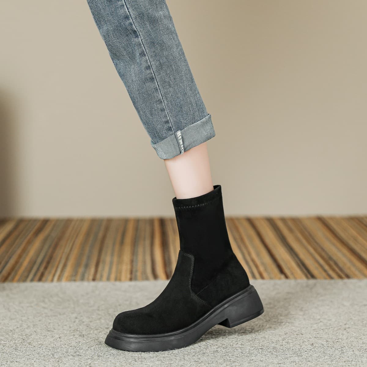 Retro Round-toe Chunky-heel Versatile Womens Shoes