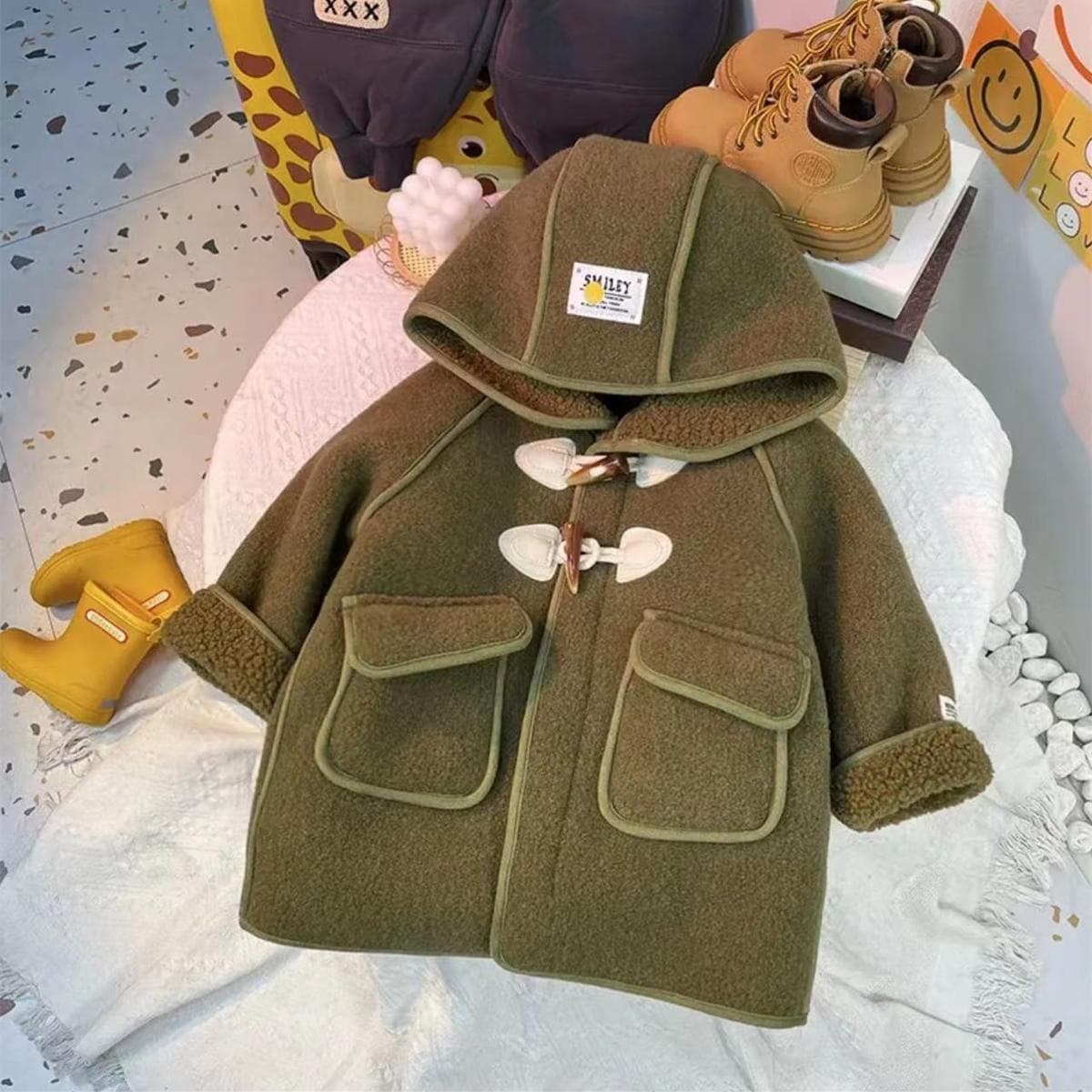 Winter Fleece-lined Long-sleeve Hooded Plush Coat