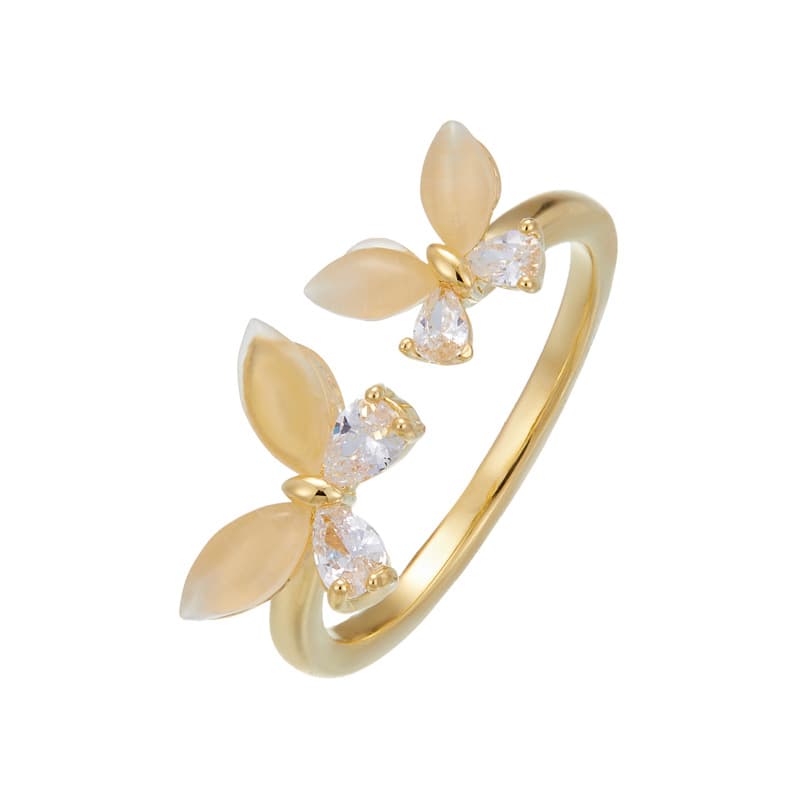 Simple And Versatile Cat-eye Stone Double-butterfly Open Ring