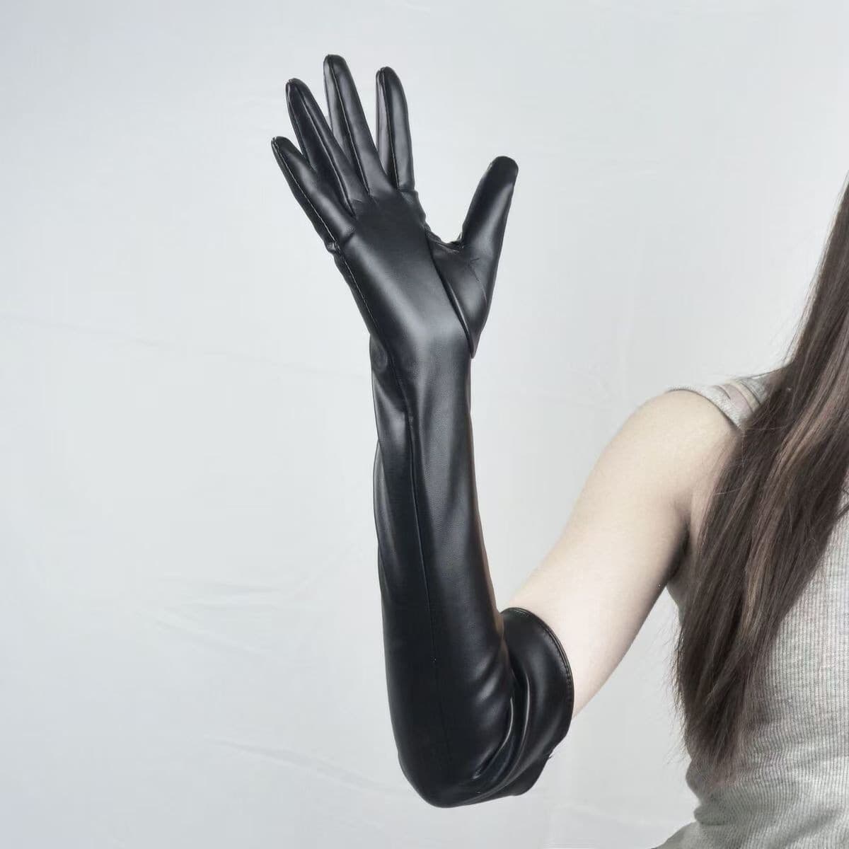 Leather Long Arm Leather Sleeve Covers Black Gloves