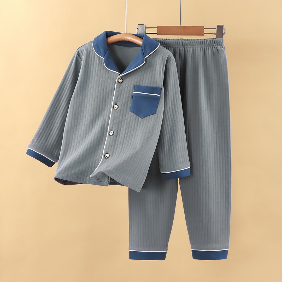 Parent-child Style Children's Pure Cotton Cardigan Homewear Solid Color Set