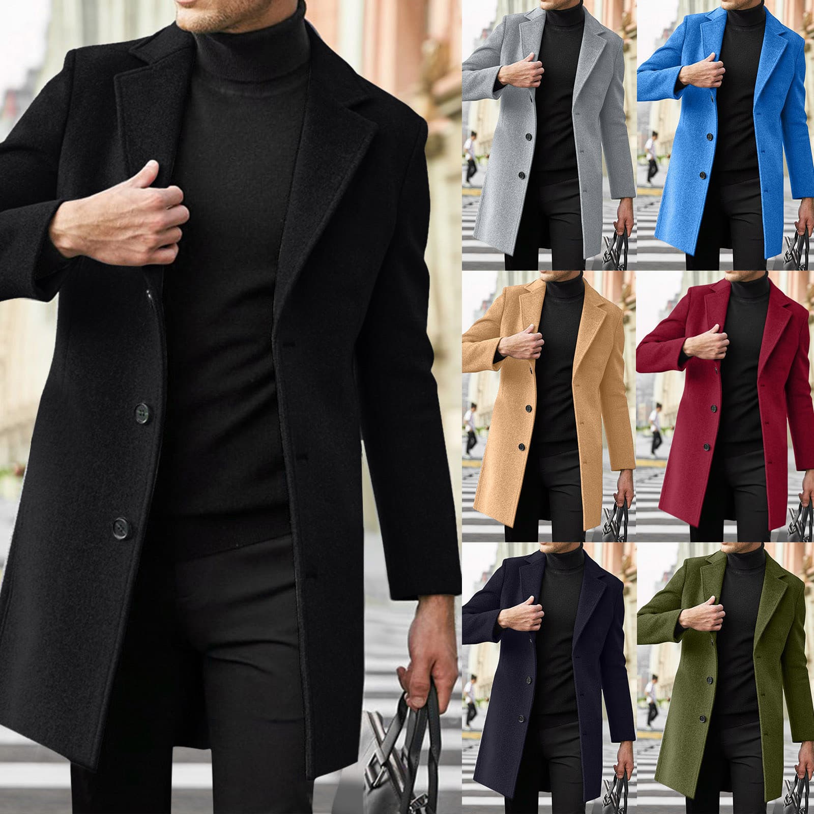 Men's British-style Mid-length Wool Coat