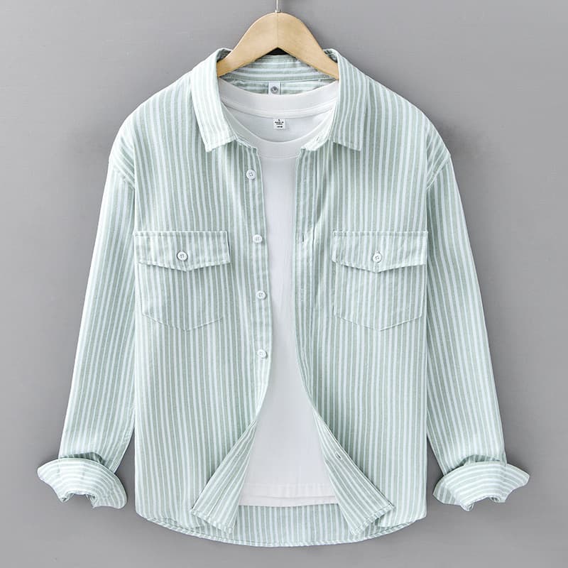 Mens Striped Long-Sleeve Casual Shirt