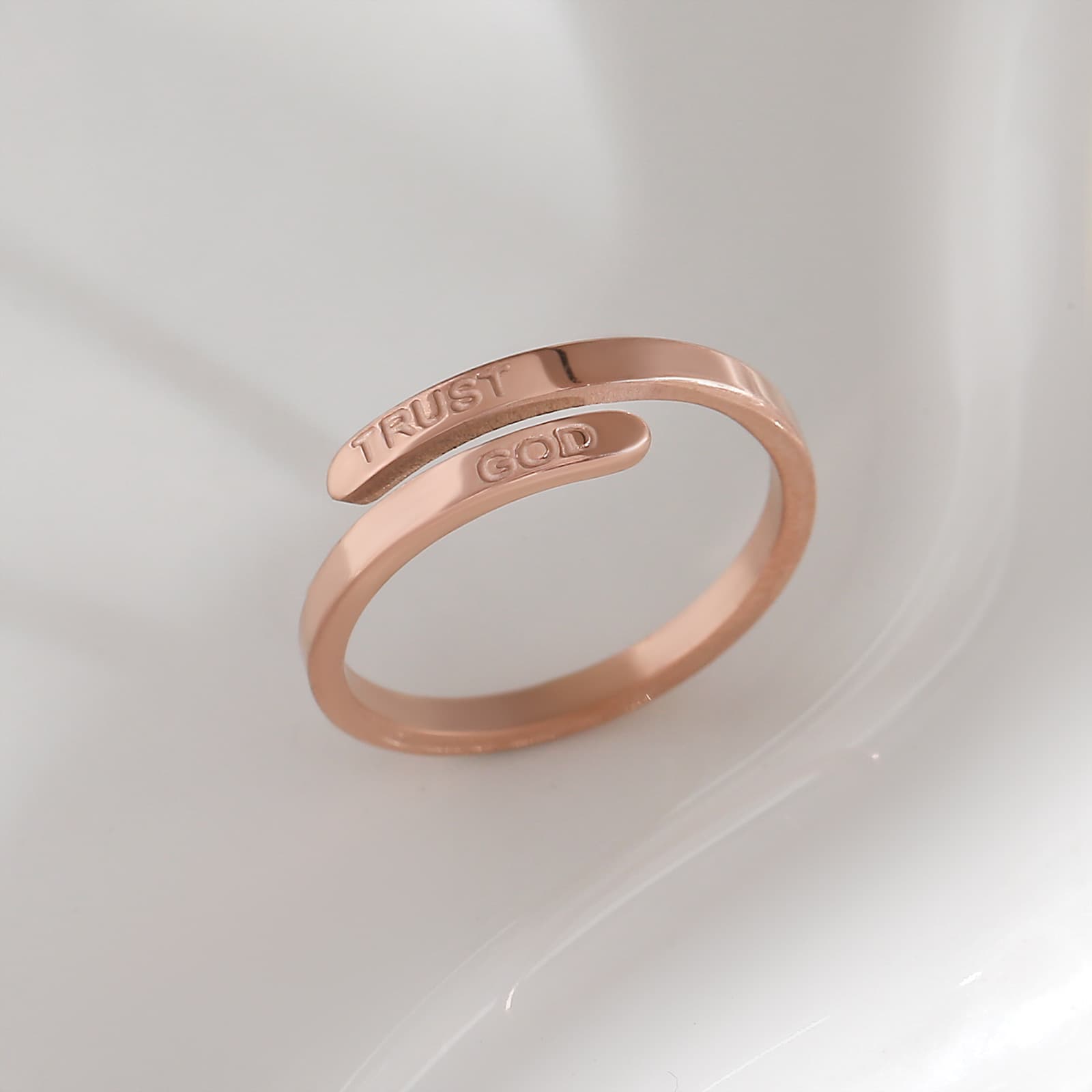 Colorfast Engraved Stainless Steel Adjustable Ring For Women