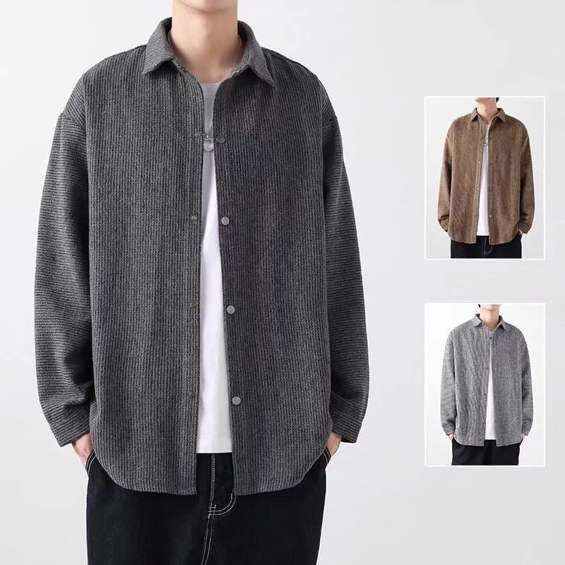 Men's Loose Fit Wool Blend Jacket Long Sleeve Lapel Shirt Coat Casual Streetwear Top For Spring Autumn