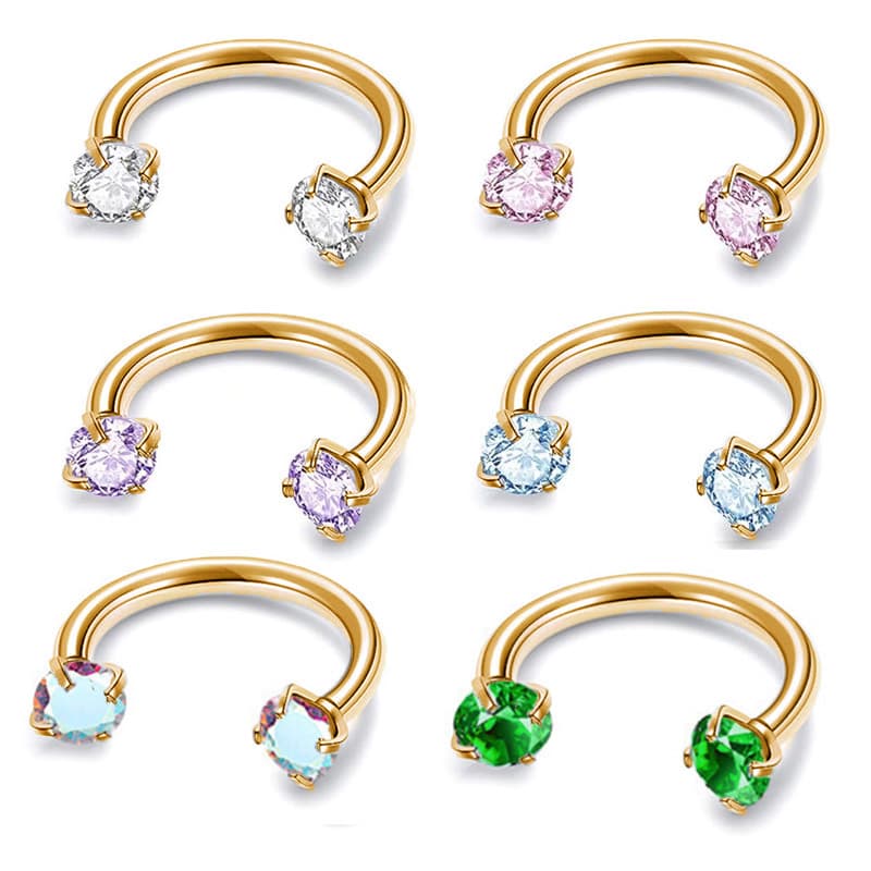 G23 Multi-Color Zircon Horseshoe Ring Inner-Tooth Double-Headed Stud Ear Bone Nail