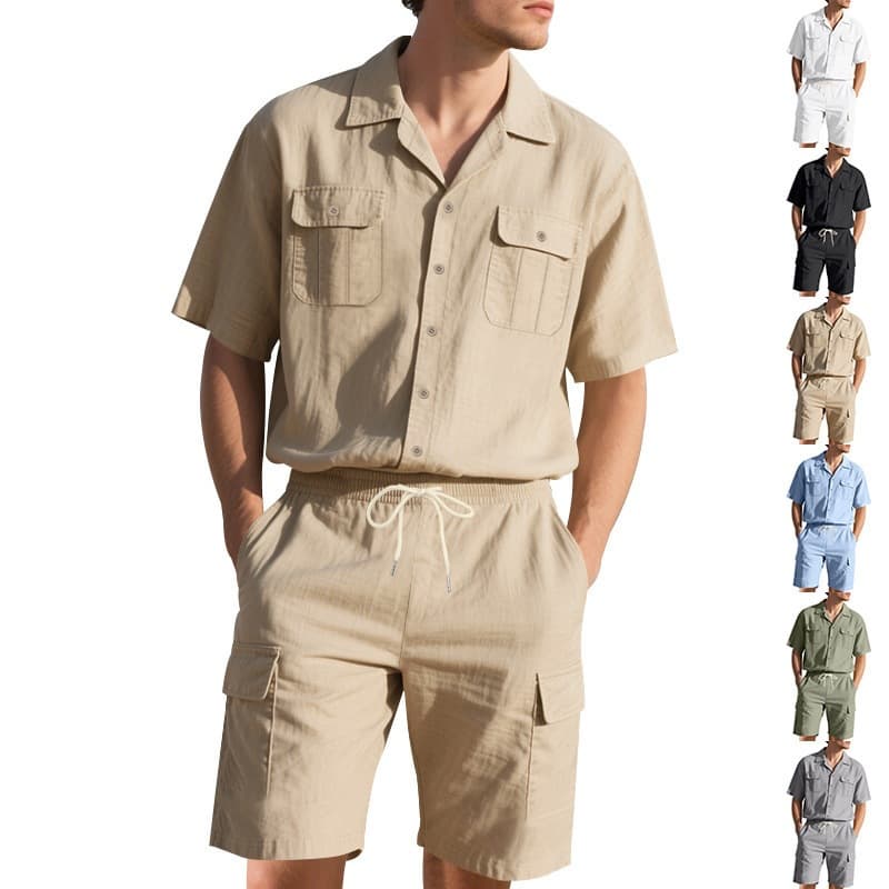 Short-sleeve Top And Shorts Two-piece SetSolid ColorWorkwear-styleSporty And Casual