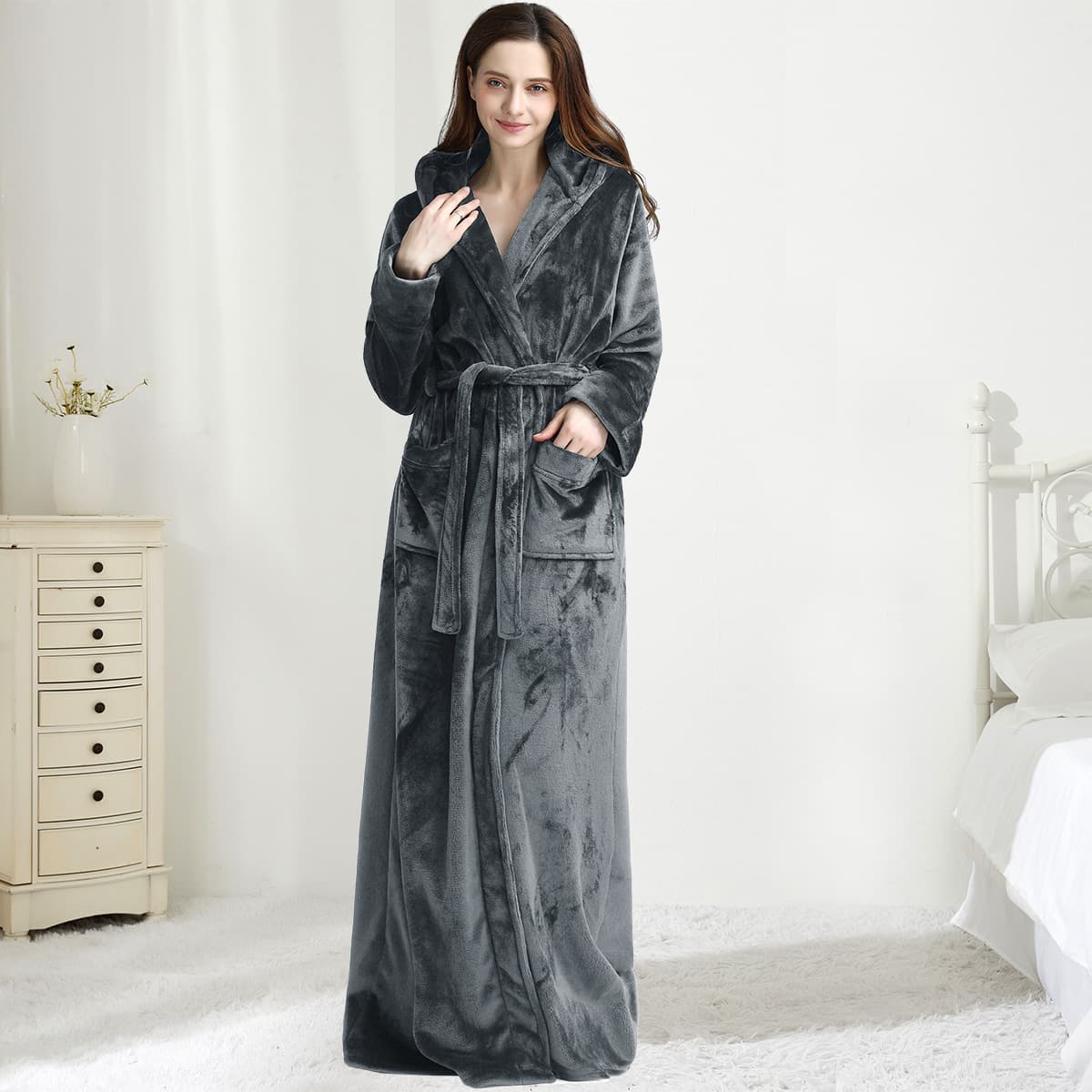 Couples AutumnWinter Hooded Warm Flannel Robe