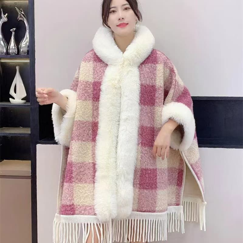 New Winter Hooded Cloak Shawl Fleece-lined And Extra-thick Latest Style