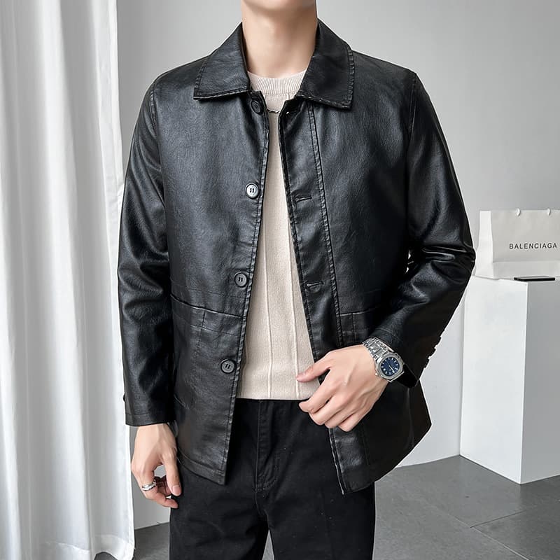 Fleece Leather Jacket Men's Spring Autumn And Winter Warm Jacket