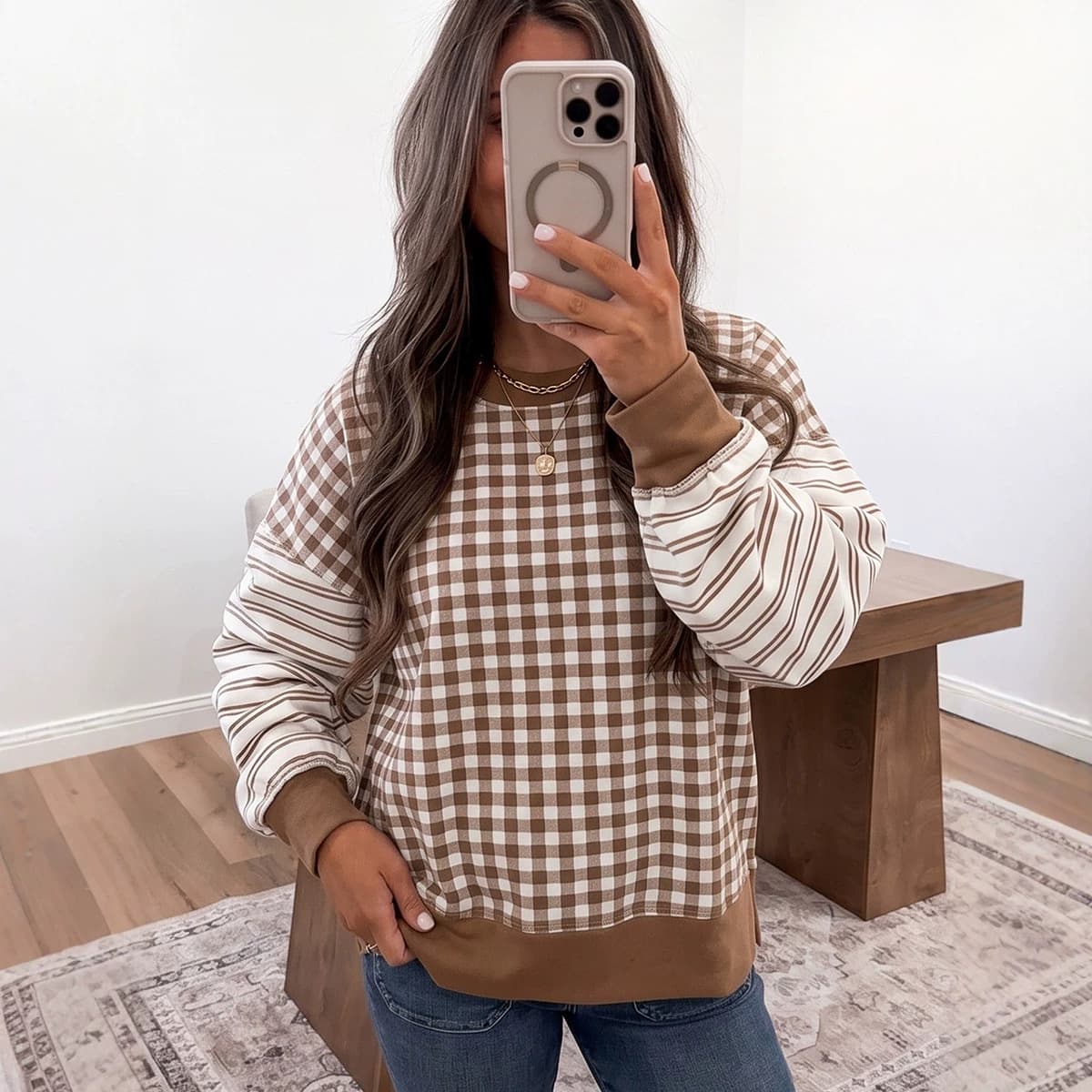 Women's Fashionable And Versatile Striped Pullover Long-sleeve Sweatshirt