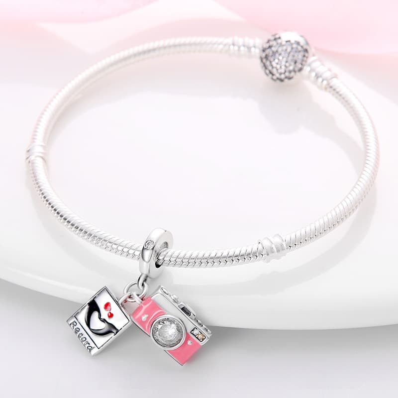 Shimmering Zircon Copper-Plated Silver Travel Camera Beaded Bracelet
