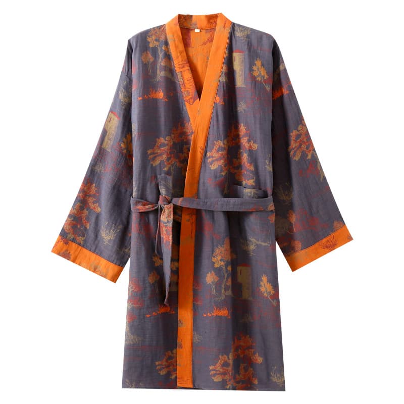 Pure Cotton Jacquard Chinese Style Belt Nightgown