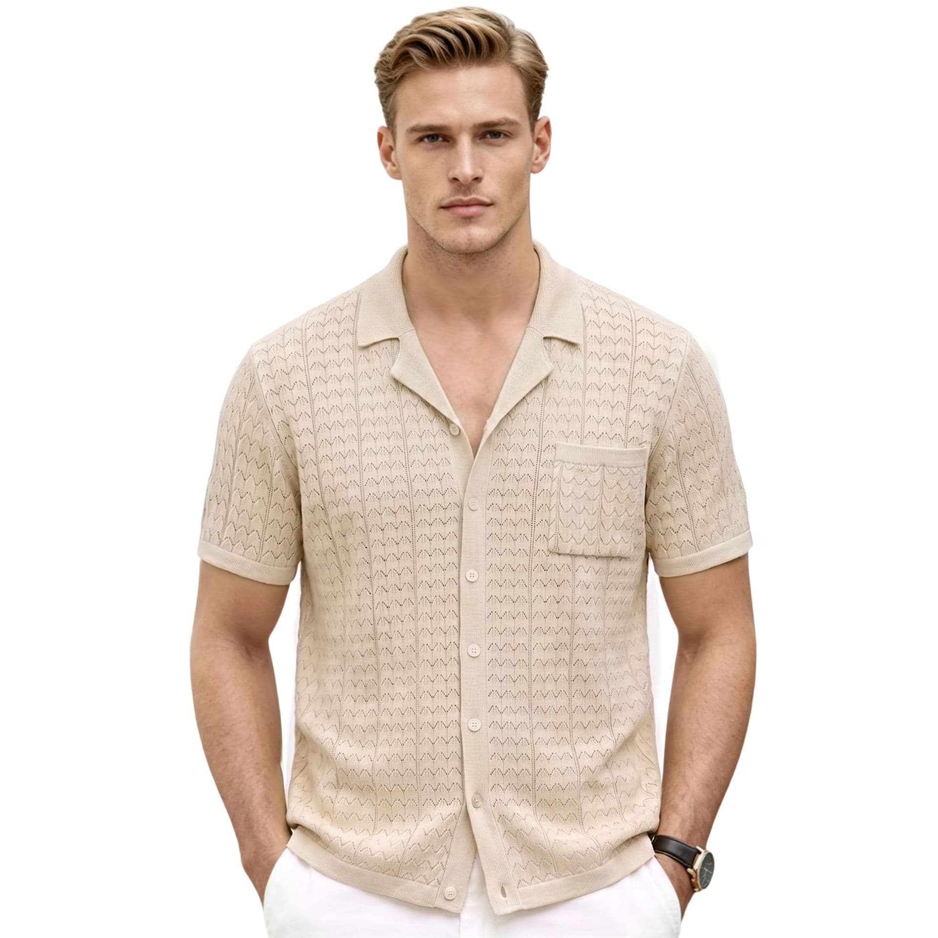 Mens Casual Cuban-collar Knit Sweater From Europe And America
