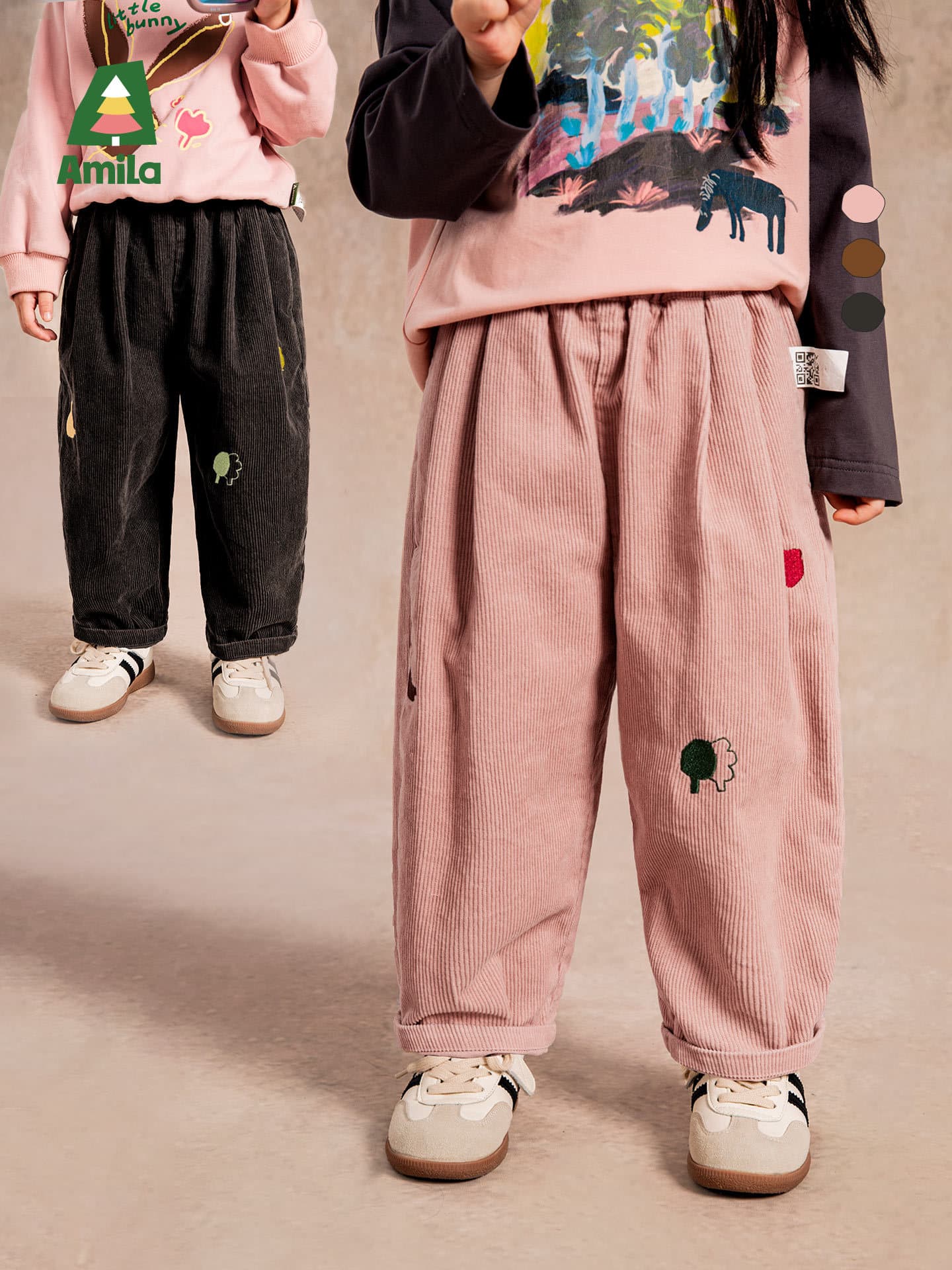 Childrens Corduroy Casual Pants With Embroidered Patterns Fashionable Kids Trousers