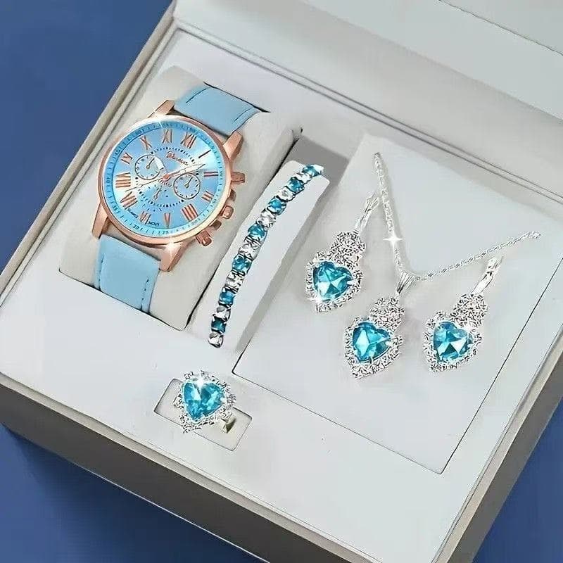 Watch Necklace Earrings Ring Set