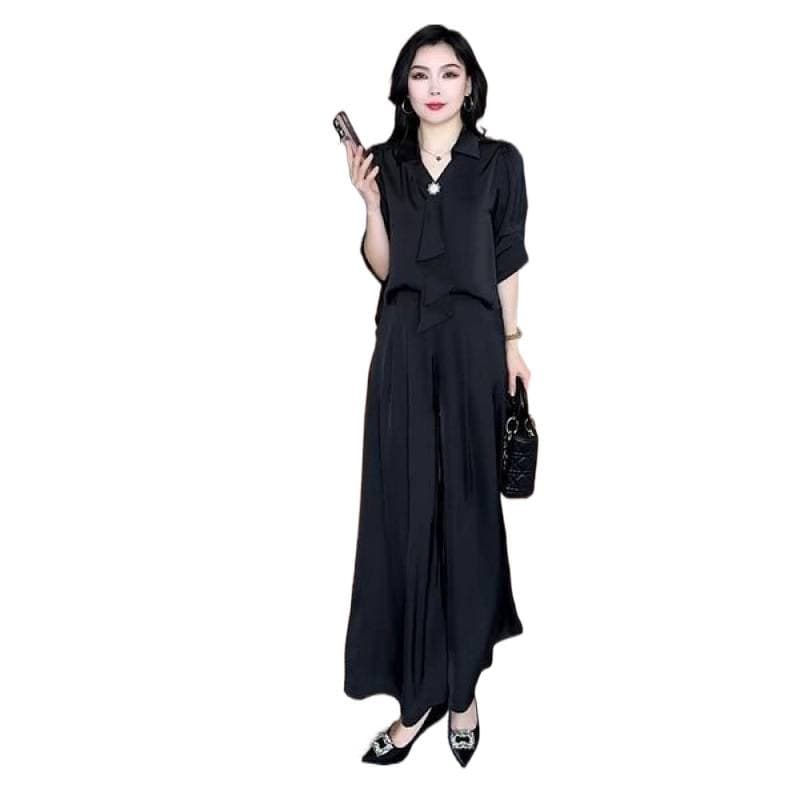 Short-sleeved Top And Wide-leg Pants Two-piece Set