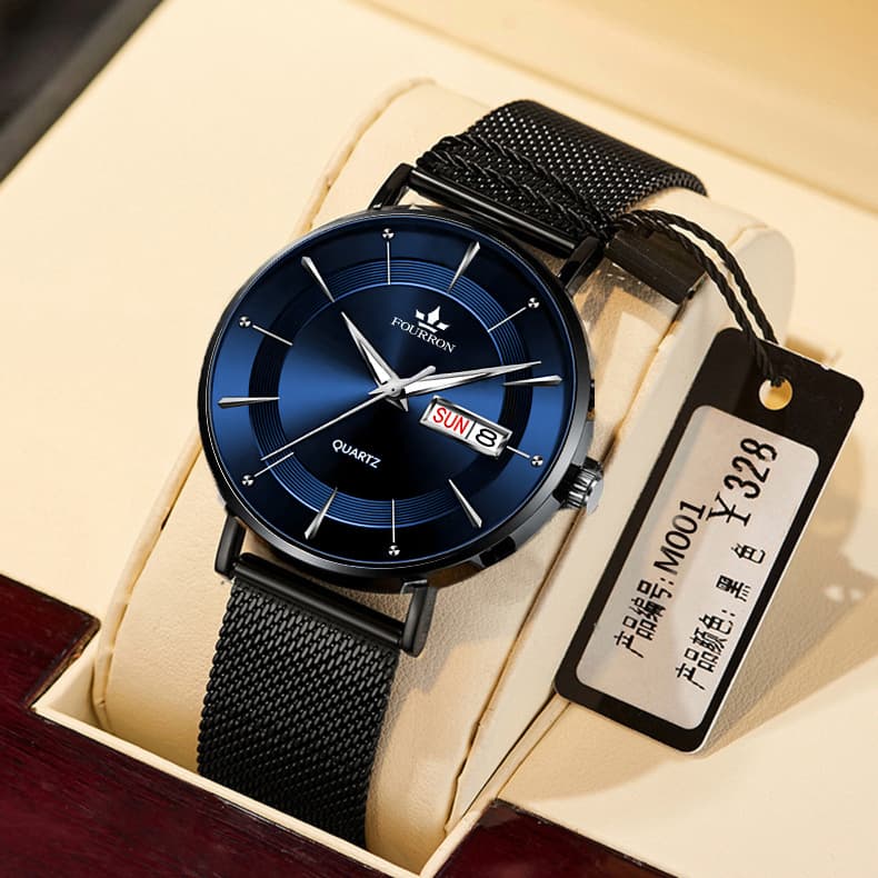 Mens Thin Mesh Strap Dual-calendar Waterproof Watch