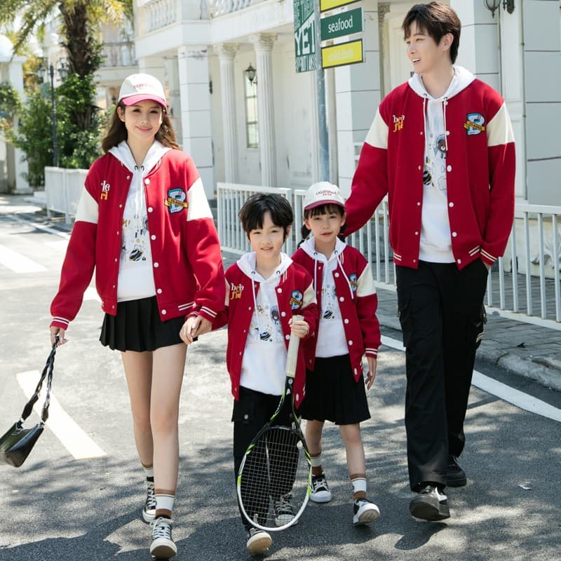 Parent-child Matching Outfit Fleece-lined Baseball Jacket Thickened Hoodie