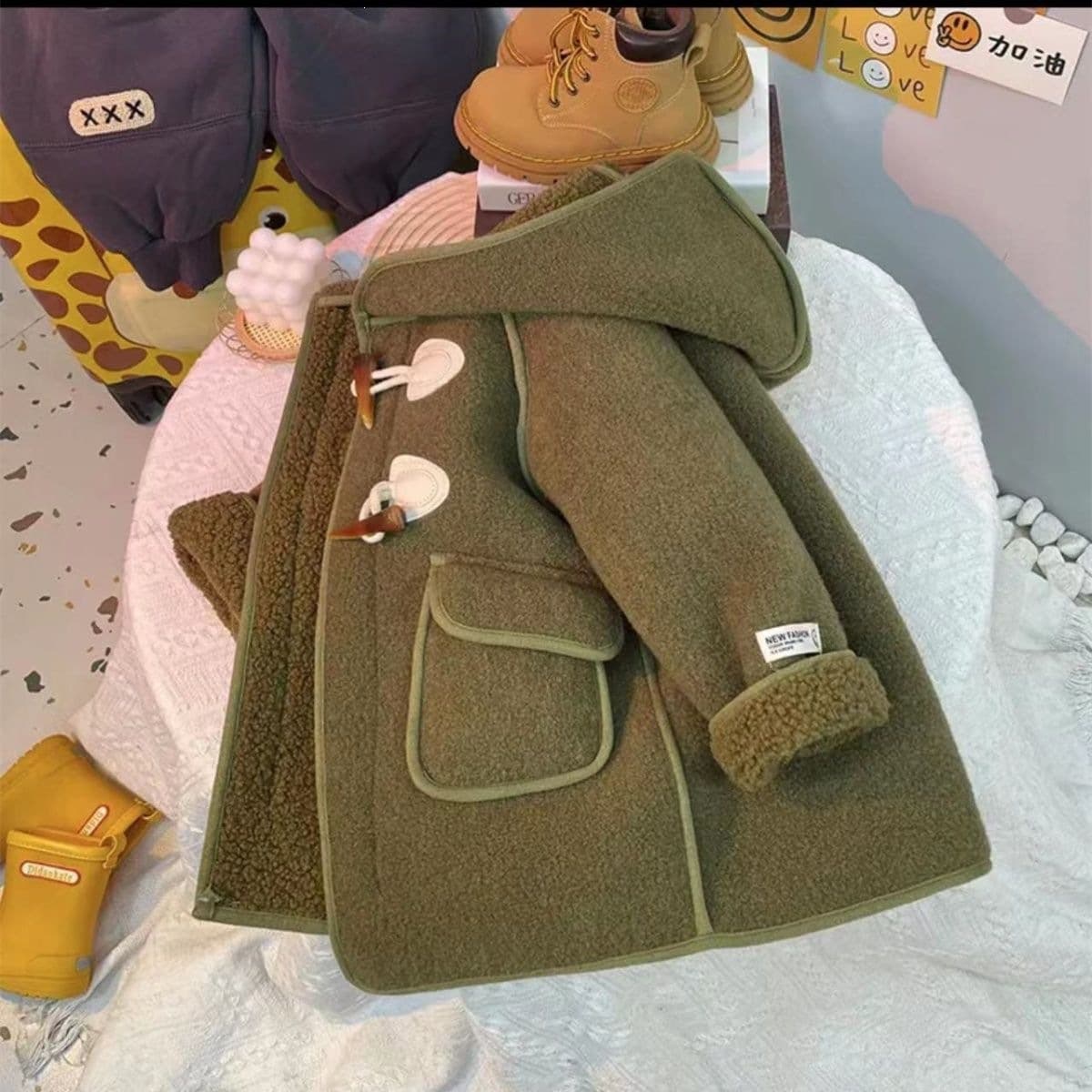 Winter Fleece-lined Long-sleeve Hooded Plush Coat