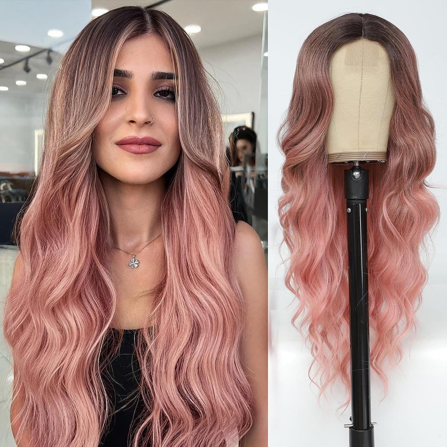 Womens Black Long Curly Wig Full Synthetic Hair With Big Waves