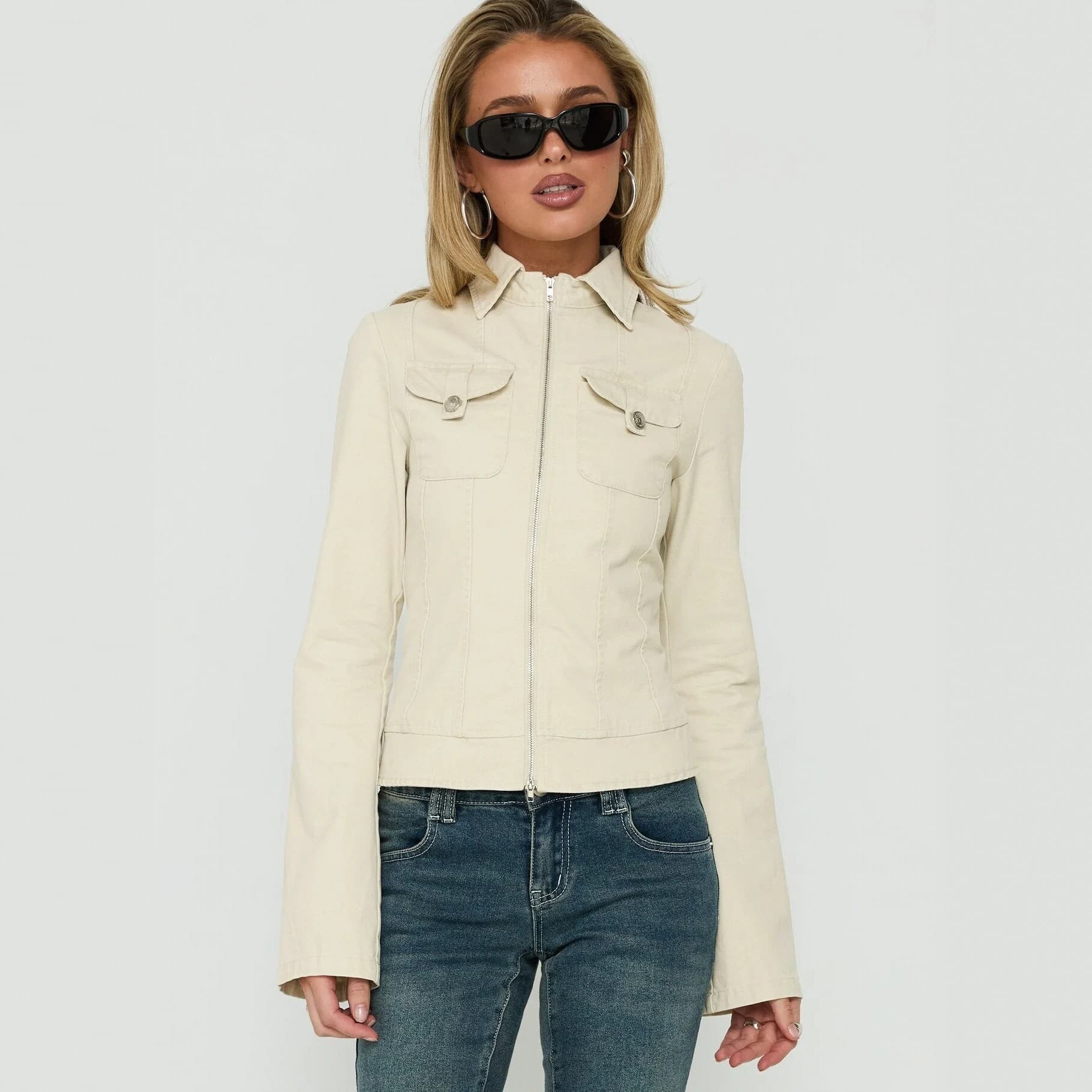 Women's Slimming Figure-flattering Lapel Zip-up Utility Jacket