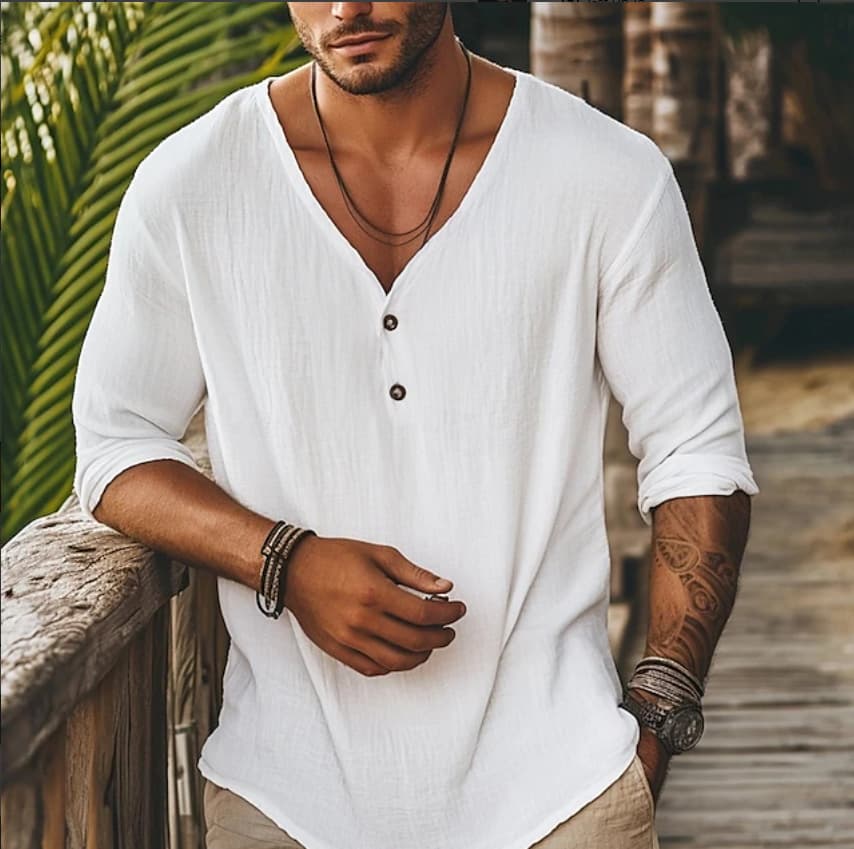 Men's V-neck Lapel Long-sleeve Shirt