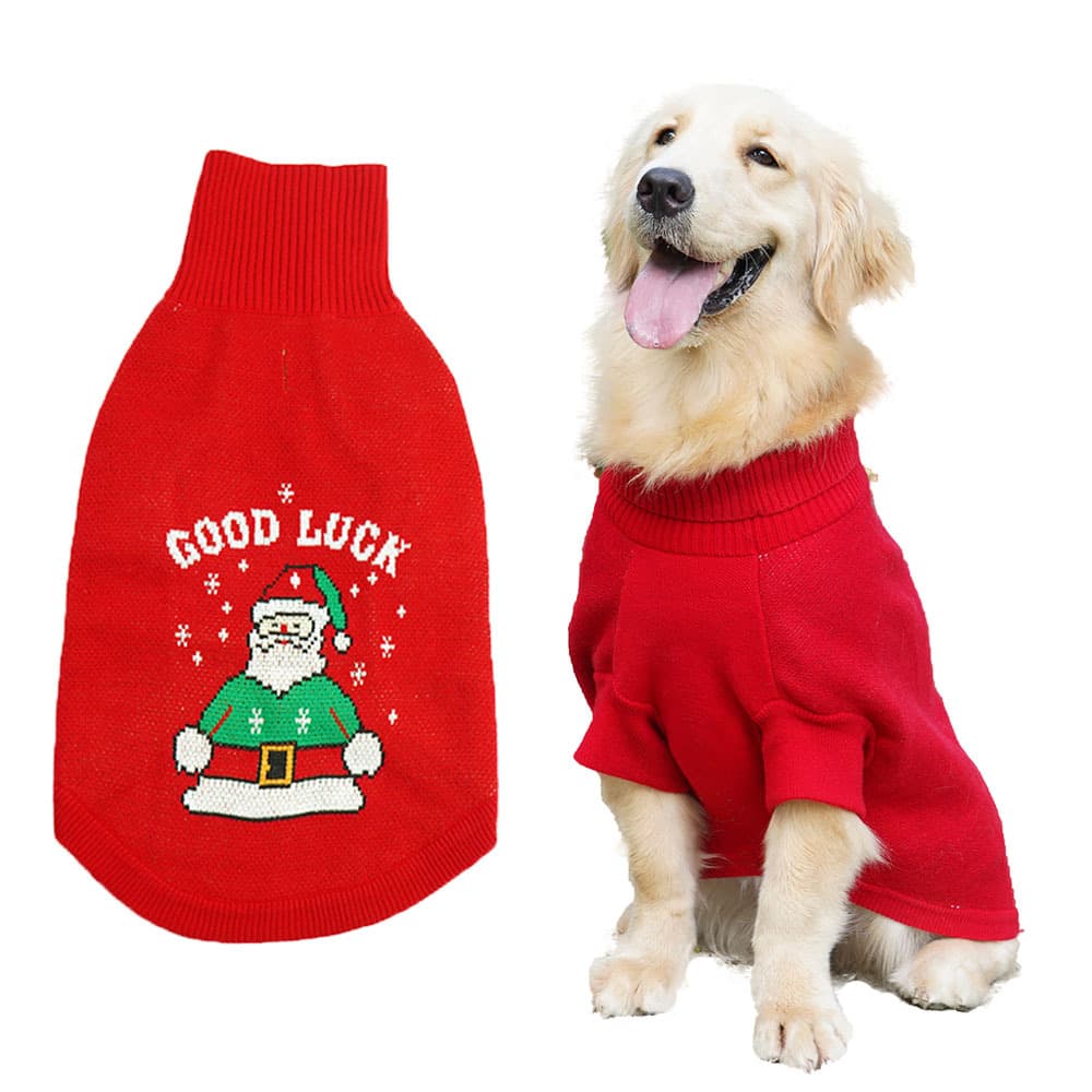 Christmas Dog Clothing Thickened Sweater Red Formal Outfit With Leash Attachment