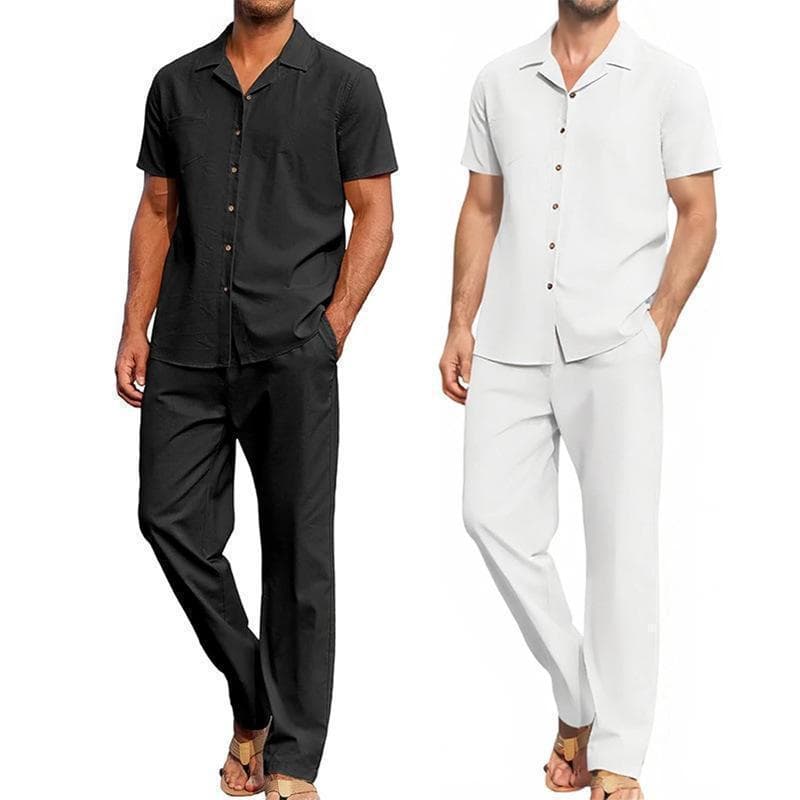 Lapel Short-sleeve Shirt And Casual Trousers Two-piece Set