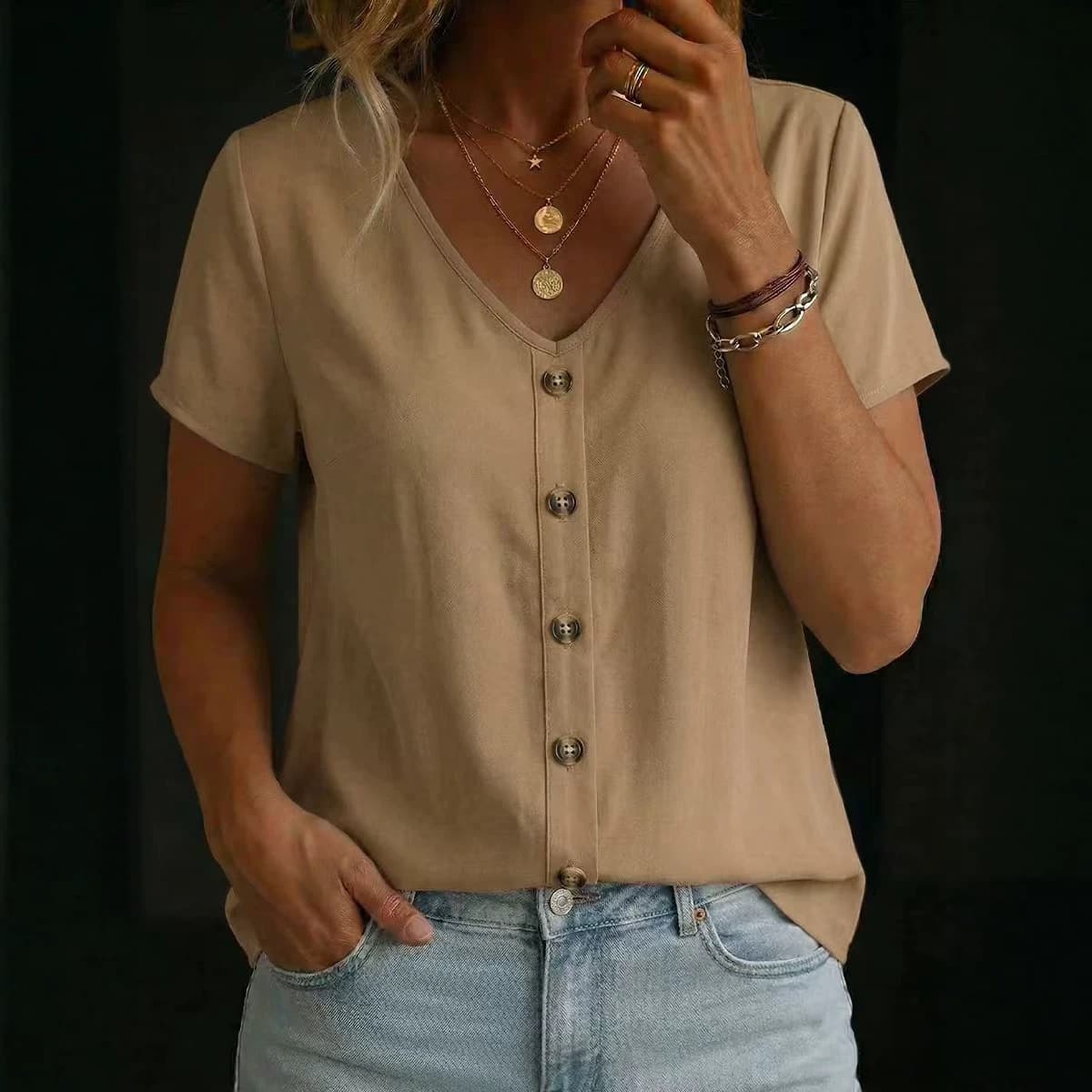 Solid-color Short-sleeve Crew-neck T-shirt Top