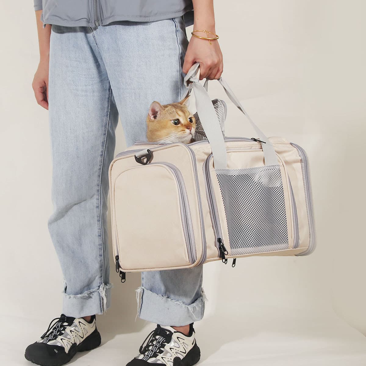 Portable Outdoor Cat Carrier, Summer Breathable Expandable Pet Bag, Lightweight Airline-approved Dog And Cat Travel Bag With Large Capacity