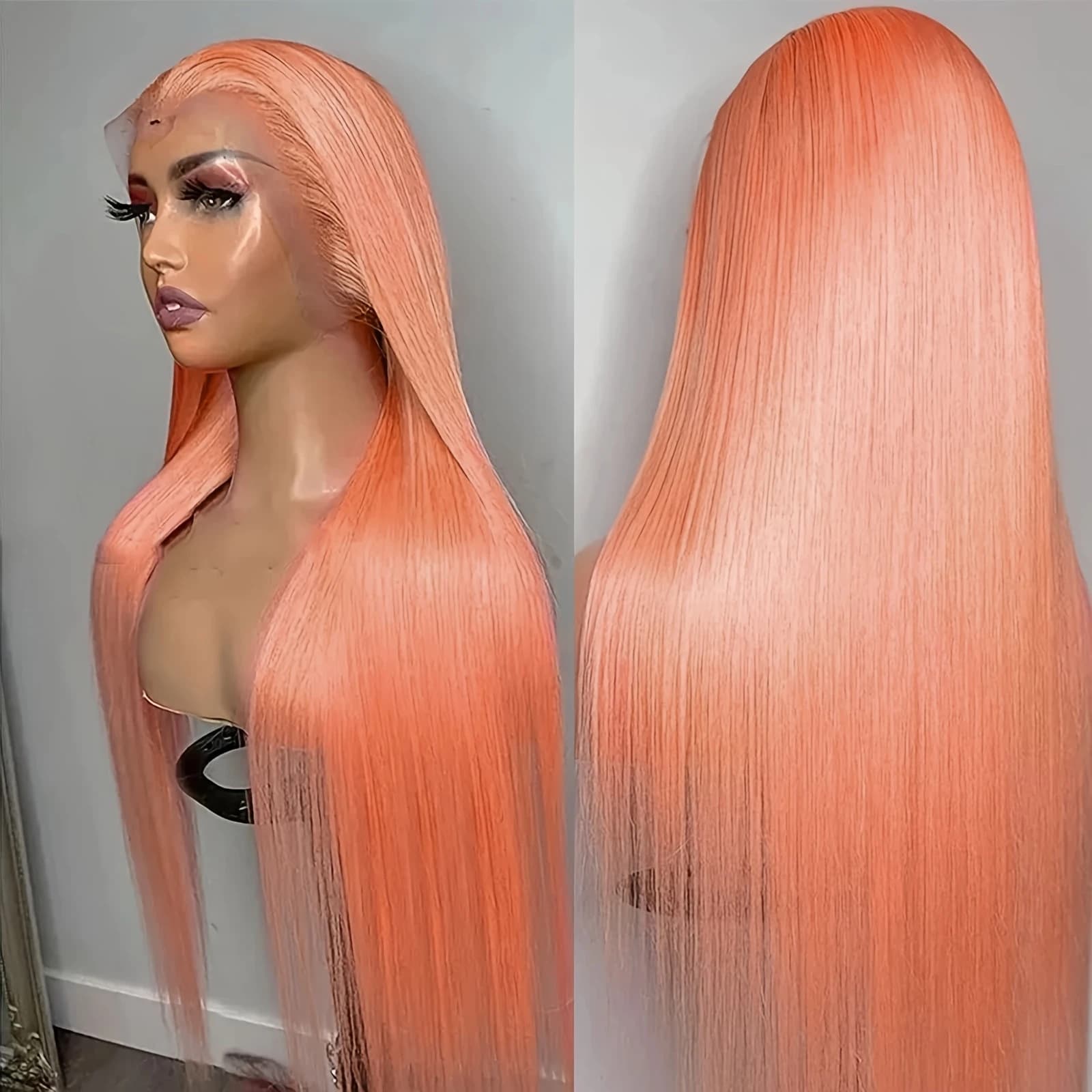 Light Orange Long Straight Hair 134 Front Lace Chemical Fiber High-temperature Fiber Wig Head Cover