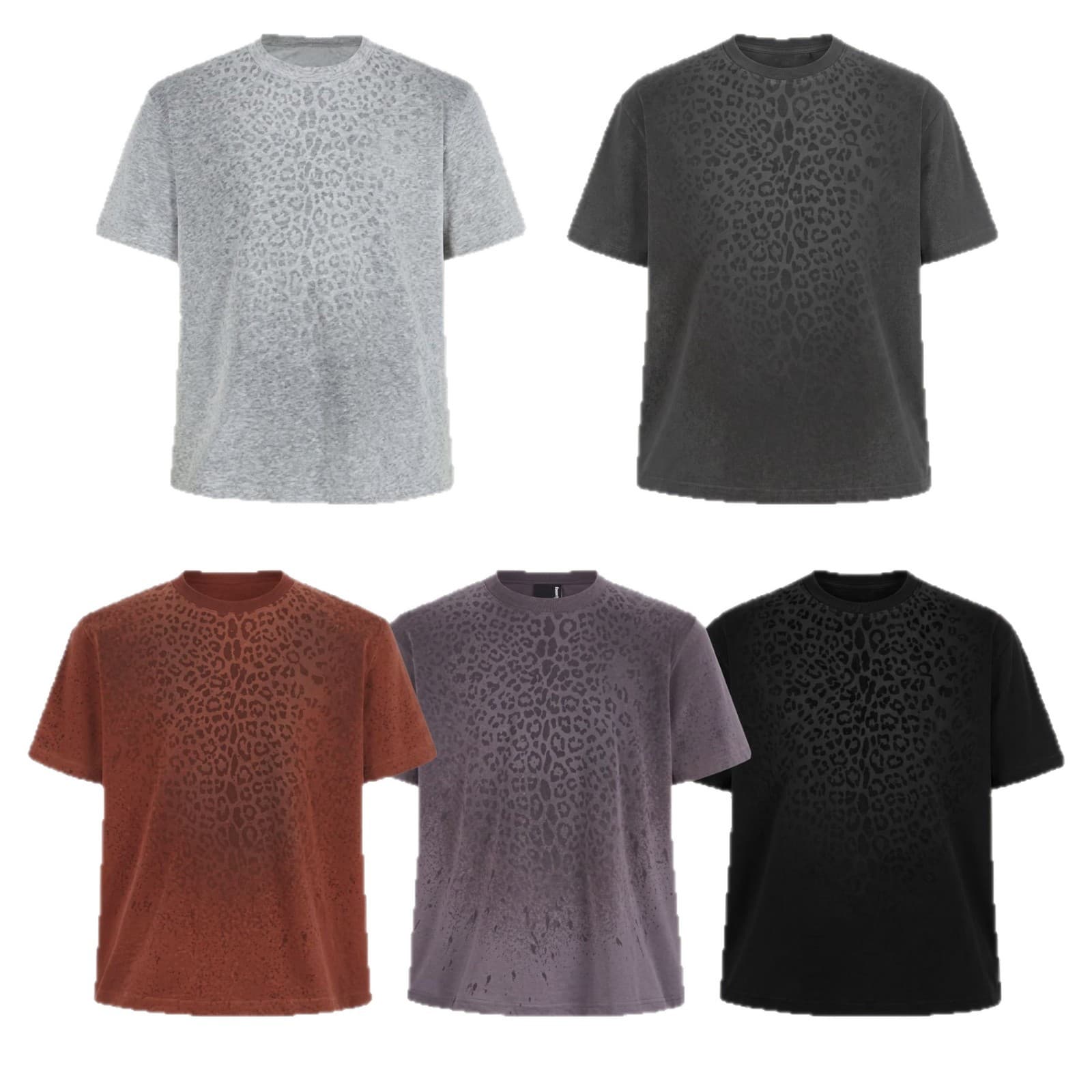 Men's Retro Short-sleeve Sweat-look Leopard-print T-shirt